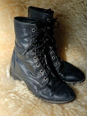 Vintage Laredo Black Lace-Up Leather Women's ROPER Cowgirl Boots 7M